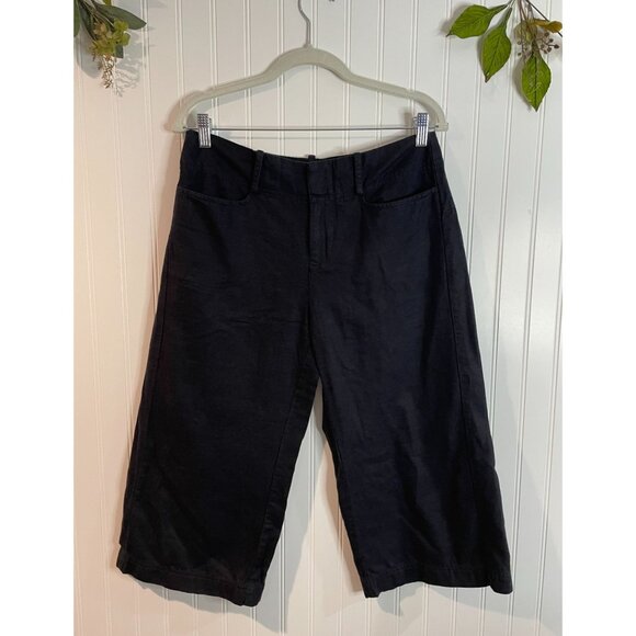 Free People Black Womens Cropped Wide-Leg Linen-Blend Pants Size 4 - Picture 1 of 11